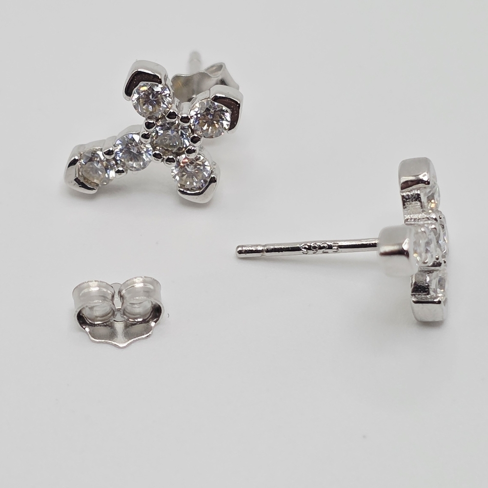Moissanite Silver Cross Stud Earrings